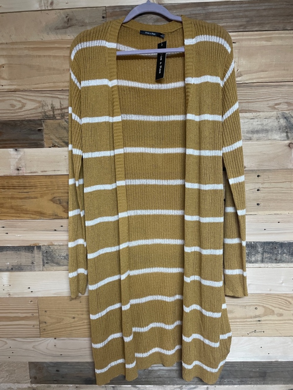 Doe & Rae size L Mustard & White Striped Lightweight Open Front Cardigan Sweater